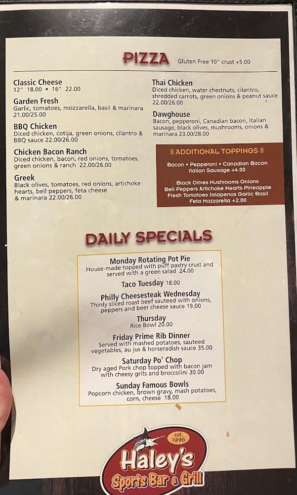 Haley's Sports Bar & Grill Menu image 1
